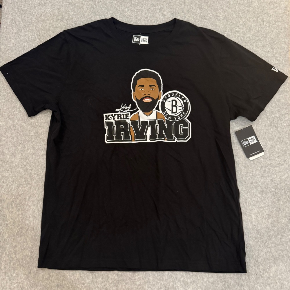 New Era Mens Brooklyn Nets Kyrie Irving Caricature‎ Graphic T-Shirt Black XL
